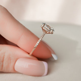 Luminous 2.0ct oval hidden halo moissanite ring side profile view