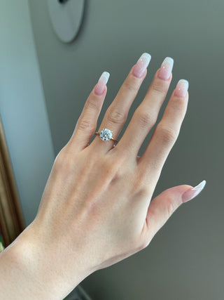 Graceful 2.0ct round solitaire moissanite ring shown on a finger