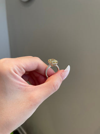 5.0ct Yellow Radiant Cut Hidden Halo Three Side Pave Diamond Moissanite  Engagement Ring
