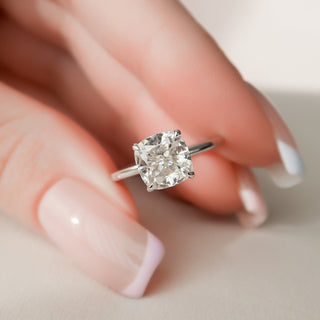 2.0CT Cushion Cut Hidden Halo Solitaire Moissanite Diamond Engagement Ring