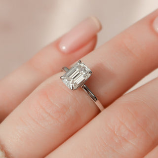 1.50CT Emerald Cut Hidden Halo Solitaire Moissanite Diamond Engagement Ring