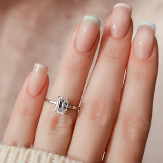1.50CT Emerald Cut Hidden Halo Solitaire Moissanite Diamond Engagement Ring