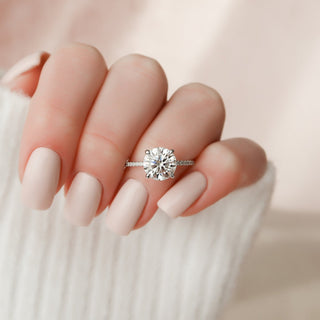 2.50CT Round Cut Hidden Halo Pave Diamond Moissanite Engagement Ring