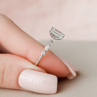 2.0CT Emerald Cut Hidden Halo Pave Moissanite Diamond Engagement Ring