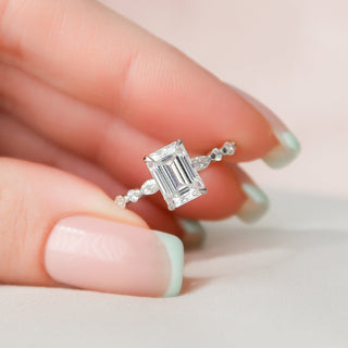 2.0CT Emerald Cut Hidden Halo Pave Moissanite Diamond Engagement Ring