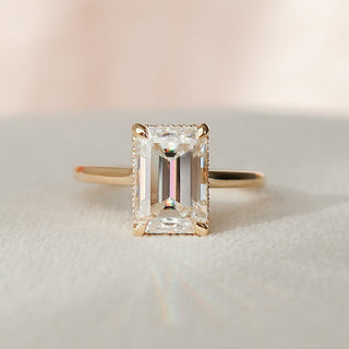 3.0 CT Emerald Cut Solitaire Moissanite Engagement Ring detail view