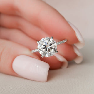 2.50CT Round Cut Hidden Halo Pave Diamond Moissanite Engagement Ring