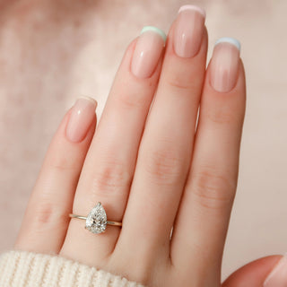 1.50CT Pear Cut Hidden Halo Solitaire Eternity Pave Moissanite Bridal Engagement Ring Set