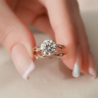 2.0CT Round Cut Twig Nature Inspired Moissanite Bridal Engagement Ring Set