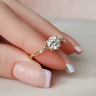 1.0CT Round Brilliant Twig Nature Inspired Moissanite Diamond Engagement Ring