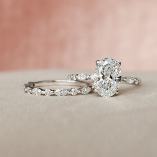 2.0CT-3.0CT Oval Cut Hidden Halo Eternity Pave Diamond Moissanite Bridal Engagement Ring Set