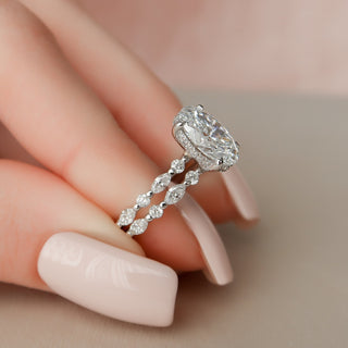 2.0CT-3.0CT Oval Cut Hidden Halo Eternity Pave Diamond Moissanite Bridal Engagement Ring Set