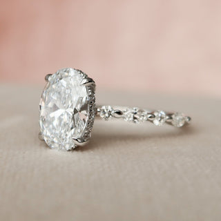 2.0CT-3.0CT Oval Cut Hidden Halo Eternity Pave Diamond Moissanite Bridal Engagement Ring Set