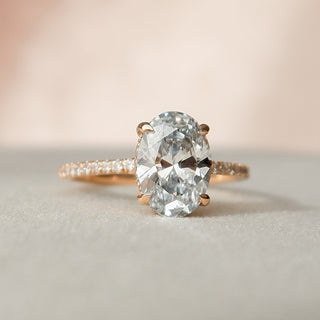 Luminous 2.0ct oval hidden halo moissanite ring top view
