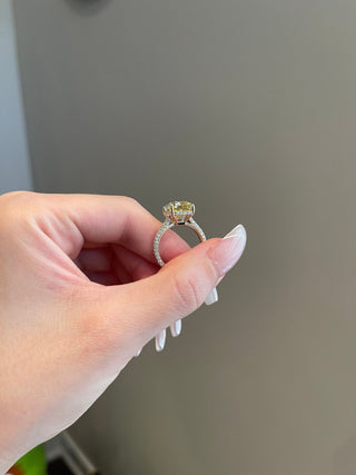 5.0ct Yellow Radiant Cut Hidden Halo Three Side Pave Diamond Moissanite  Engagement Ring