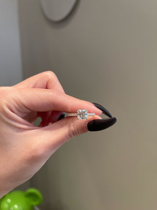 2.0ct Asscher Cut Hidden Halo Pave Diamond Moissanite Engagement Ring