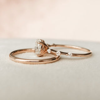 1.0CT Oval Cut Petite Pave Diamond Moissanite Bridal Engagement Ring Set