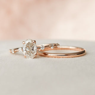 1.0CT Oval Cut Petite Pave Diamond Moissanite Bridal Engagement Ring Set