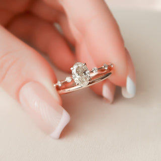 1.0CT Oval Cut Petite Pave Diamond Moissanite Bridal Engagement Ring Set