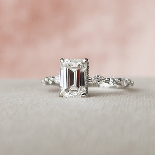 2.0CT Emerald Cut Hidden Halo Pave Moissanite Diamond Engagement Ring