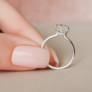 Exquisite 3.0ct oval hidden halo moissanite ring top view