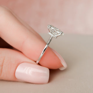 Exquisite 3.0ct oval hidden halo moissanite ring three quarter angled view