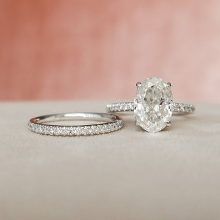 2.50CT Oval Cut Hidden Halo Eternity Pave Diamond Moissanite Bridal Engagement Ring Set
