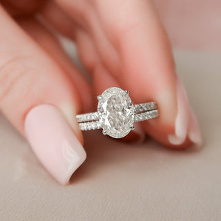 2.50CT Oval Cut Hidden Halo Eternity Pave Diamond Moissanite Bridal Engagement Ring Set