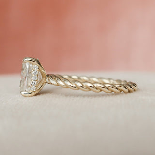 2.0CT Elongated Cushion Hidden Halo Braided Moissanite Diamond Engagement Ring