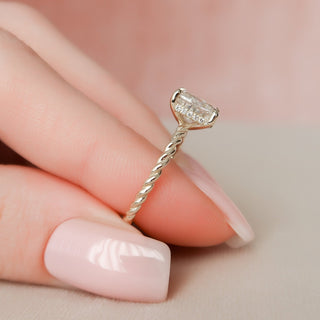 2.0CT Elongated Cushion Hidden Halo Braided Moissanite Diamond Engagement Ring