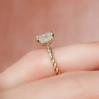 2.0CT Elongated Cushion Hidden Halo Braided Moissanite Diamond Engagement Ring