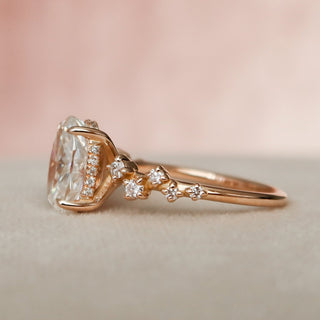 2.0CT Oval Hidden Halo Moissanite Cluster Diamond Engagement Ring