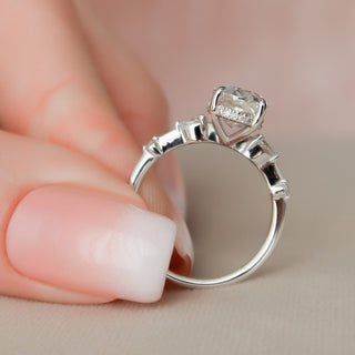 2.0CT Oval Cut Three Stones Diamond Moissanite Engagement Ring
