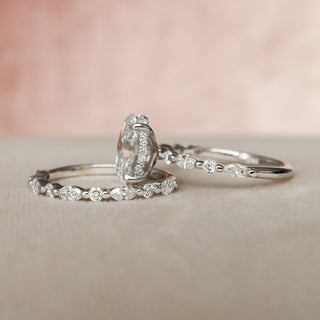 2.0CT-3.0CT Oval Cut Hidden Halo Eternity Pave Diamond Moissanite Bridal Engagement Ring Set