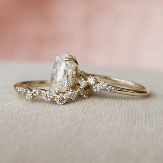 2.0CT Oval Cut Hidden Halo Cluster Diamond Moissanite Bridal Engagement Ring Set