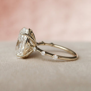 4.50CT Elongated Oval Petite Pave Diamond Moissanite Engagement Ring