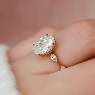 2.0CT Oval Cut Three Stones Diamond Moissanite Engagement Ring