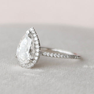 2.0ct Pear Cut Halo Pave Moissanite Diamond Engagement Ring