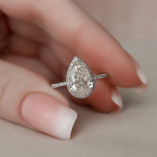 2.0ct Pear Cut Halo Pave Moissanite Diamond Engagement Ring