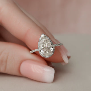 2.0ct Pear Cut Halo Pave Moissanite Diamond Engagement Ring