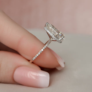 3.50CT Pear Hidden Halo Pave Moissanite Diamond Engagement Ring