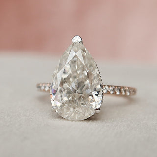 3.50CT Pear Hidden Halo Pave Moissanite Diamond Engagement Ring