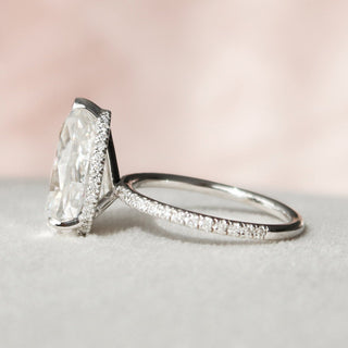 3.50CT Pear Hidden Halo Pave Moissanite Diamond Engagement Ring