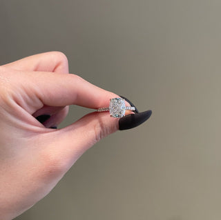 4.0ct Elongated Cushion Cut Hidden Halo Cathedral Diamond Moissanite Engagement Ring