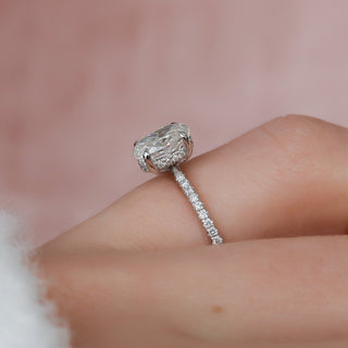 Radiant 1.0ct oval hidden halo moissanite ring top view