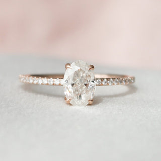 Gorgeous 1.0ct round hidden halo moissanite ring side profile view