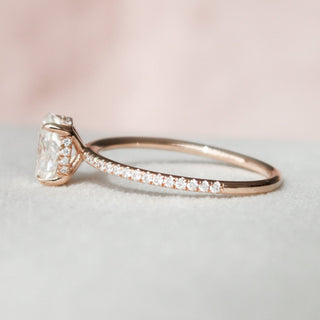 Gorgeous 1.0ct round hidden halo moissanite ring overhead view