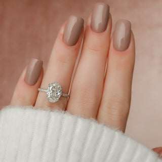 3.0 CT Oval Cut Halo Sparkling Moissanite Engagement Ring side view