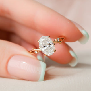 2.0CT Oval Cut Twig Nature Inspired Moissanite Diamond Engagement Ring