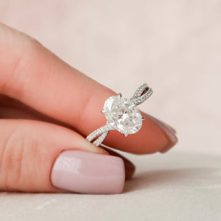 3.0 Ct Oval Cut Hidden Halo Split Shank Diamond Moissanite Engagement Ring